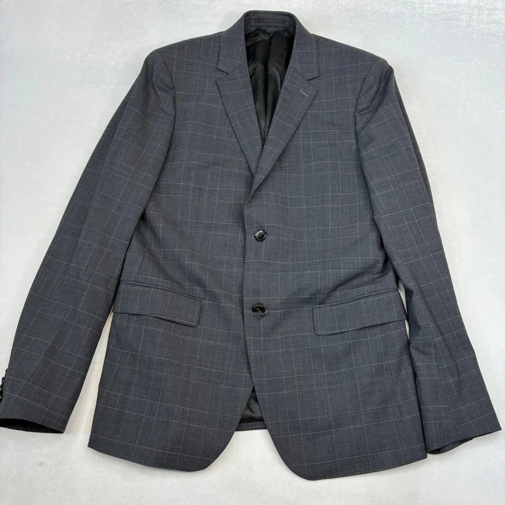 Theory Wellar HC Cobourg Blazer Mens 38R Grey Glen Plaid Wool Stretch Sport Coat